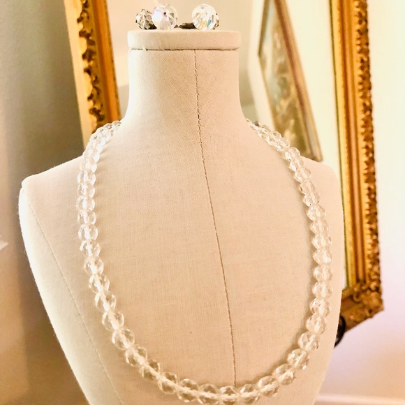 Vintage Deco Crystal Beas Necklace & AB crystal Earrings - Picture 7 of 11